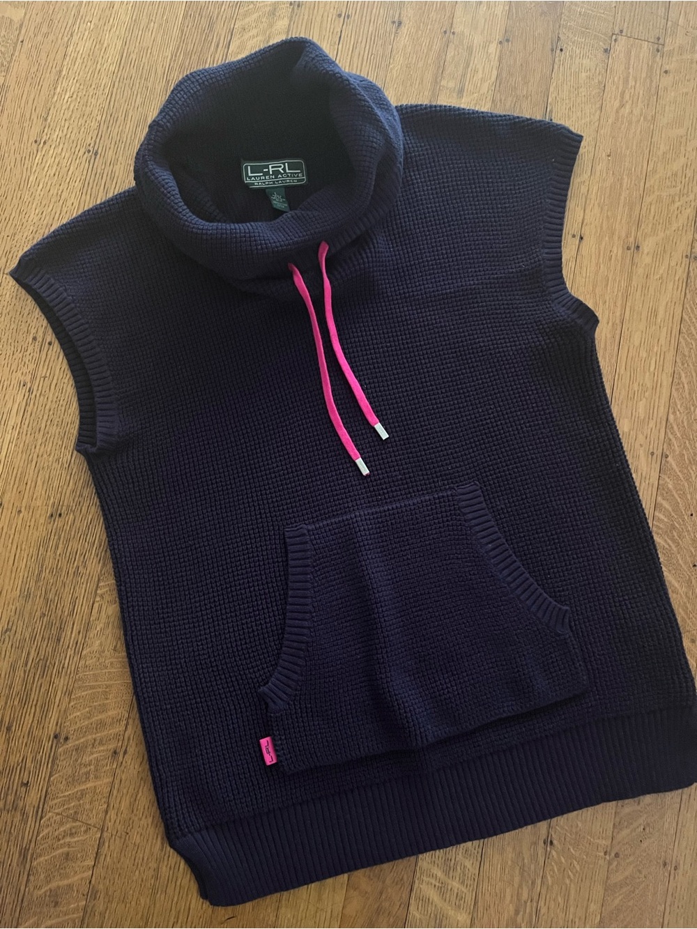 Ralph Lauren Navy Knit Sleeveless Cowl with Pink Drawstring